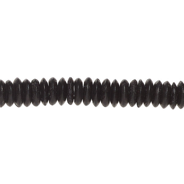 Bead, bone (dyed), black, 7x2mm saucer, Mohs hardness 2-1/2. Sold per 15-1/2" to 16" strand. image number 0