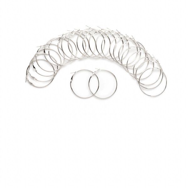 Earring, silver-plated steel and stainless steel, 50mm round hoop with hinged closure. Sold per pkg of 12 pairs. image number 0