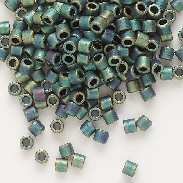 Seed bead, Delica®, glass, pkg/7.5g, #8 round, opaque matte metallic iris green patina (DBL-0324). image number 0