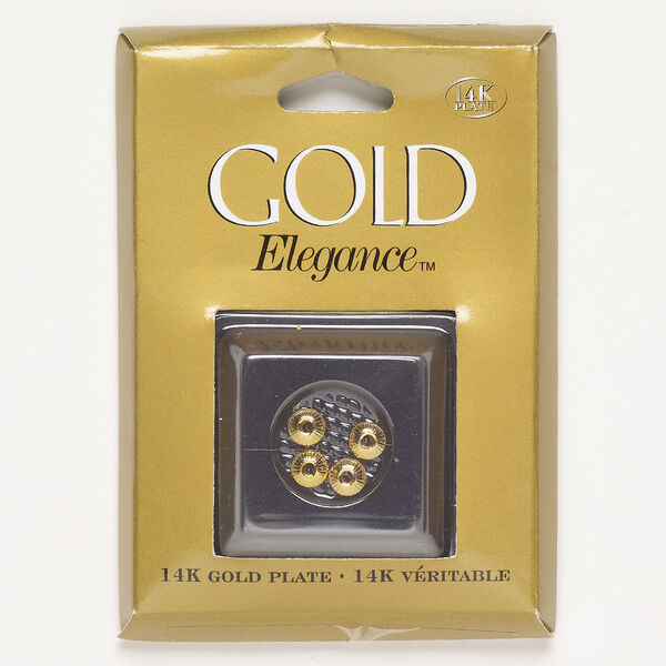 Bead, copper, pkg/4, 5x3mm corrugated saucer, gold plate. image number 0