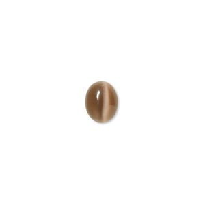 Cabochon, cat's eye glass (fiber optic glass), brown, 9x7mm calibrated oval, quality grade. Sold per pkg of 10.