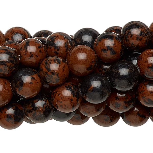 Bead, mahogany obsidian (natural), 8mm round, C grade, Mohs hardness 5 to 5-1/2. Sold per pkg of (10) 15-1/2" to 16" strands. image number 0