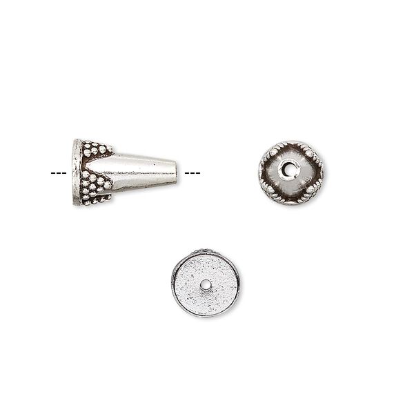 Bead, antiqued sterling silver, 11x6mm cone. Sold per pkg of 2. image number 0