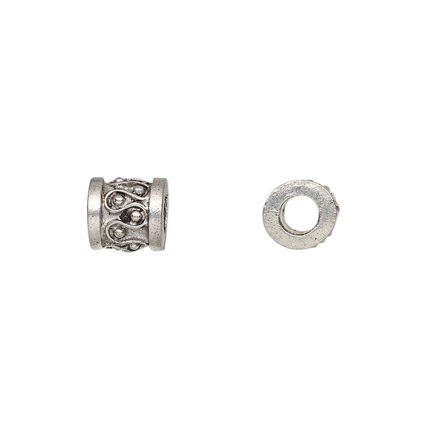 Bead, pewter (tin-based alloy), pkg/1, antiqued, 8x6mm tube with wire design. image number 0