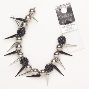 Drop steel brass acrylic 31pk 11mm round 14mm bumpy round 21x5mm top-drilled spike, silver finish black finish