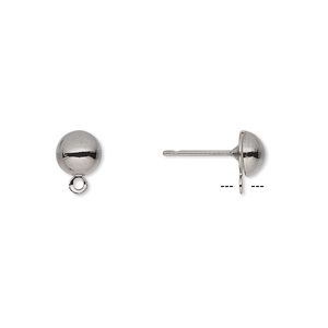 Earstud 1pkg100 gunmetal-plated, 6mm half-ball / closed loop, brass / stainless steel 50 pair