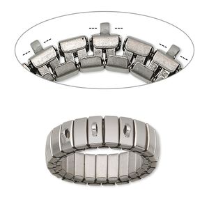 Ring base, stretch, stainless steel, 7mm wide cha-cha with 3 loops, size 6-1/2 to 7. Sold per pkg of 2.