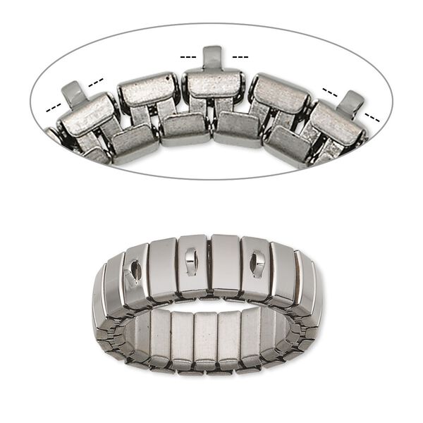 Ring base, stretch, stainless steel, 7mm wide cha-cha with 3 loops, size 6-1/2 to 7. Sold per pkg of 2. image number 0
