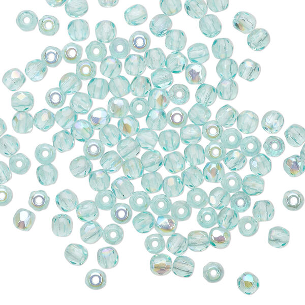 Bead, Czech fire-polished glass, light aqua AB, 3mm faceted round. Sold per pkg of 1,200 (1 mass). image number 0