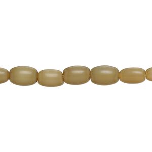 Bead, fiber optic glass, pkg/14 inch, opaque tan, 8x5mm center-drilled oval.