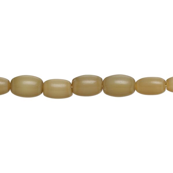 Bead, fiber optic glass, pkg/14 inch, opaque tan, 8x5mm center-drilled oval. image number 0