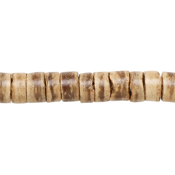 Bead, wood (waxed), light and dark brown, 7-8mm hand-cut  heishi. Sold per 24-inch strand. image number 0