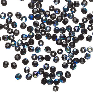 Bead, Czech fire-polished glass 1pkg1200, opaque jet black, 3mm faceted round.