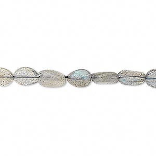 Bead, labradorite (natural), 6x4mm-8x6mm hand-cut flat oval, C grade, Mohs hardness 6 to 6-1/2. Sold per 13-inch strand. image number 0