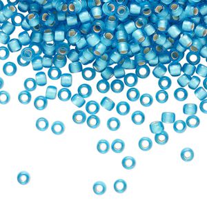 Seed bead, TOHO BEADS®, glass, pkg/250g, #8 round, translucent silver-lined frosted dark aqua (TR-08-23BF).
