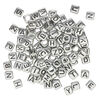 Bead mix, acrylic, opaque silver and black, 6mm cube with alphabet letters. Sold per pkg of 100. image number 1