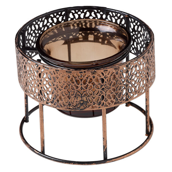 Beading frame, coated glass and antique copper-finished steel, black and brown, 3-1/2 x 2-3/4 inch round. Sold individually. image number 0