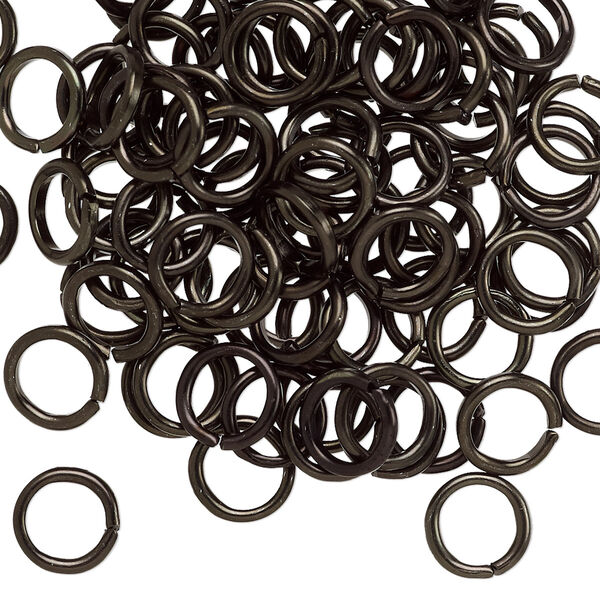 Jump ring, anodized aluminum, black, 8mm round, 5.4mm inside diameter, 16 gauge. Sold per pkg of 100. image number 0