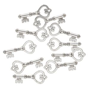 Focal, antique silver-finished "pewter" (zinc-based alloy), 43x19mm key with heart. Sold per pkg of 10.