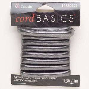 Faux leather 1pkg1, 5mm round / 1 meter metallic silver