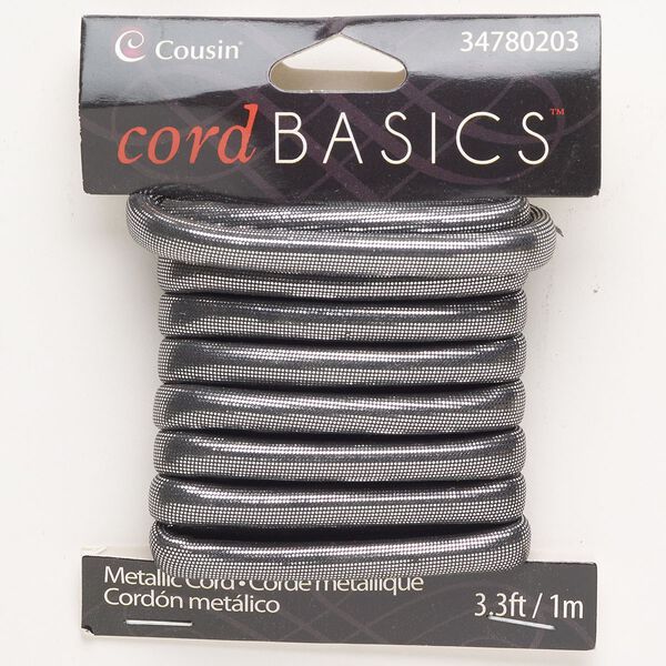 Faux leather 1pkg1, 5mm round / 1 meter metallic silver image number 0