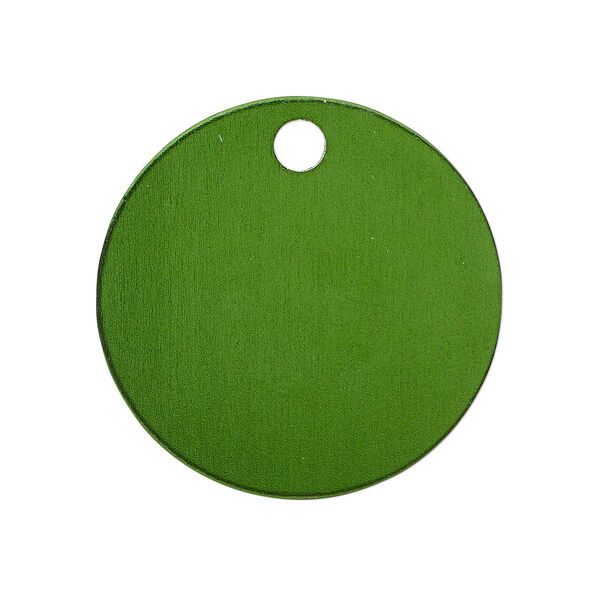 Drop, anodized aluminum, dark green, 25.5mm double-sided flat round blank with 3mm hole, 20 gauge. Sold per pkg of 10. image number 0