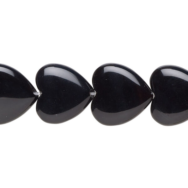 Bead, black onyx (dyed), 14x5mm flat heart, B grade, Mohs hardness 6-1/2 to 7. Sold per 15-1/2" to 16" strand. image number 0