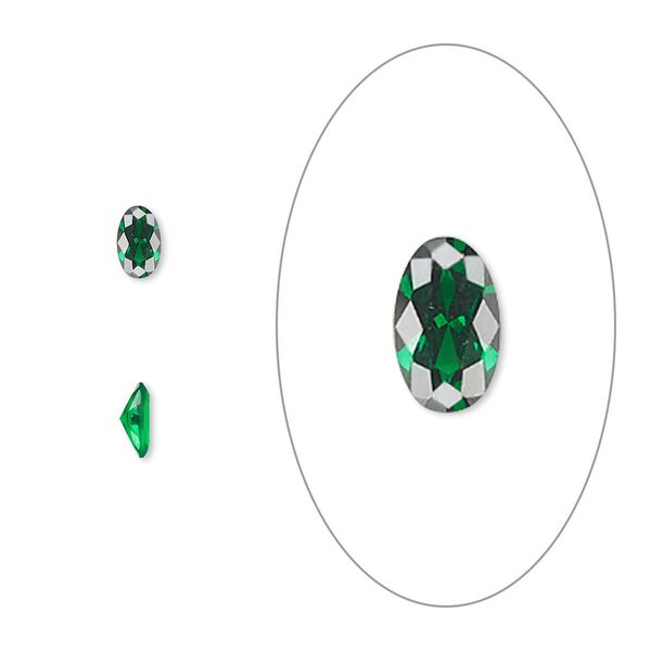 Gem, cubic zirconia, emerald green, 5x3mm faceted oval, Mohs hardness 8-1/2. Sold per pkg of 5. image number 0