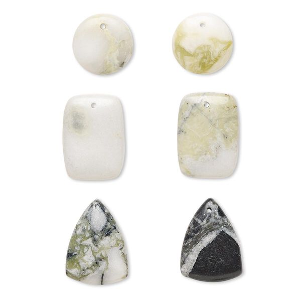 Drop mix, multi-jasper (natural), 17mm-26x18mm mixed shape with flat back, Mohs hardness 6-1/2 to 7. Sold per pkg of 6. image number 0