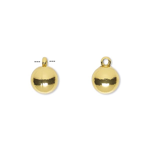 Drop, gold-finished "pewter" (zinc-based alloy), 8mm round. Sold per pkg of 10. image number 0