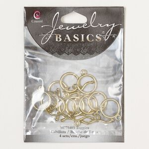 Clasp toggle 1pkg4 "pewter", 15mm round, gold-finished steel 1-strand