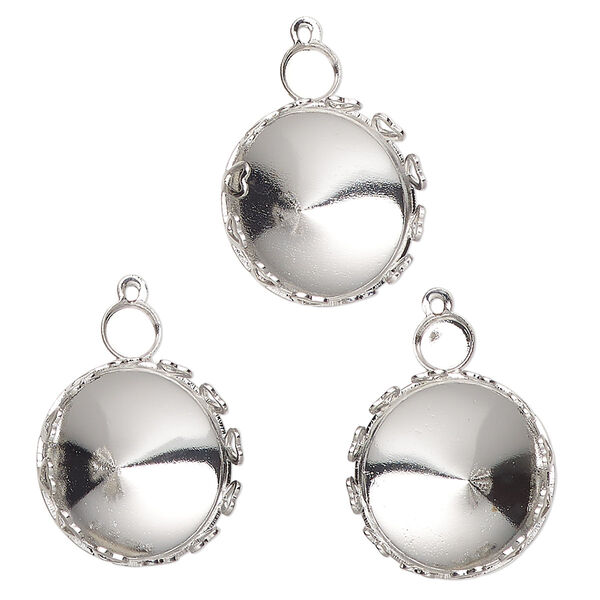 Drop brass 3pk 20x15mm double round setting, SS20 or 4mm flat back and 14mm rivoli chaton, antique silver finish image number 0