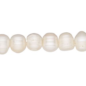 Pearl, cultured freshwater (bleached), white, 8-9mm semi-round, D grade, Mohs hardness 2-1/2 to 4. Sold per 15-1/2" to 16" strand.