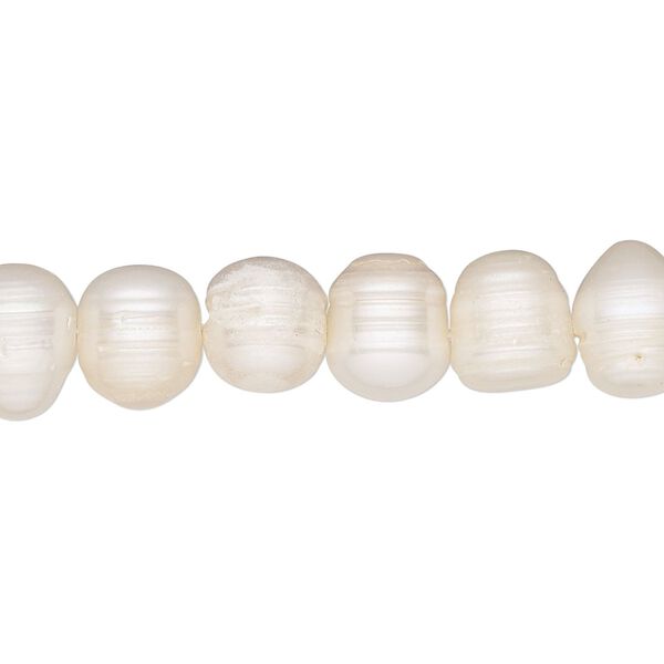 Pearl, cultured freshwater (bleached), white, 8-9mm semi-round, D grade, Mohs hardness 2-1/2 to 4. Sold per 15-1/2" to 16" strand. image number 0