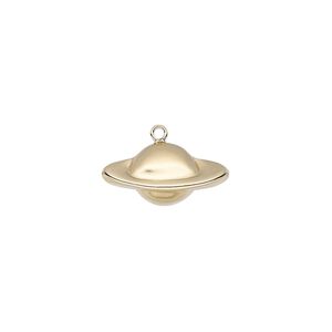 Charm, 14Kt gold-filled, 17x8.5mm single-sided planet. Sold individually.