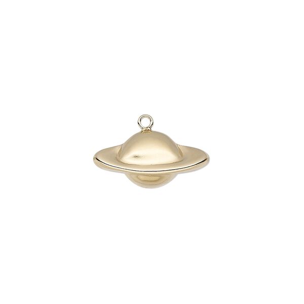 Charm, 14Kt gold-filled, 17x8.5mm single-sided planet. Sold individually. image number 0