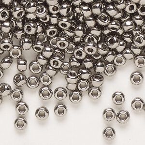Seed bead, Miyuki, glass, pkg/250g, #8 rocaille, opaque nickel-plated, (RR-190).