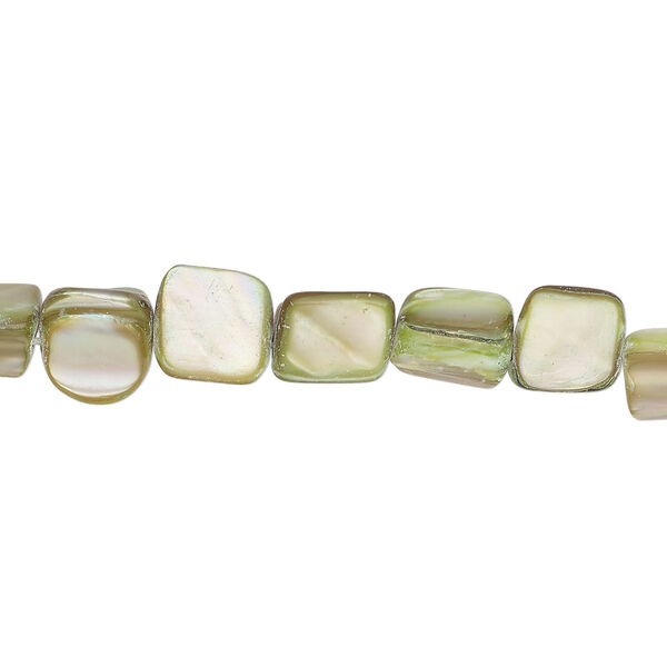 Mother-of-pearl shell 1pkg1, triangle tube bead 15 inch green / beige 6x4mm-10x9mm image number 0