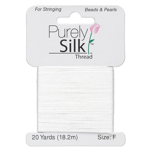 Thread, Purely Silk™, white, size F. Sold per 20-yard card. image number 0