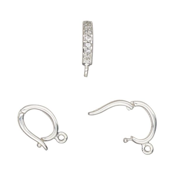 Bail, enhancer, white topaz (natural) and sterling silver, 11x2mm hinged oval with closed  loop, 9mm grip length. Sold individually. image number 0