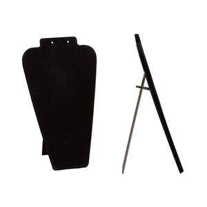 Display, necklace and earring, plastic and flocked cardboard, black, 11 x 6-1/2 x 5-1/2 inches with easel. Sold individually.