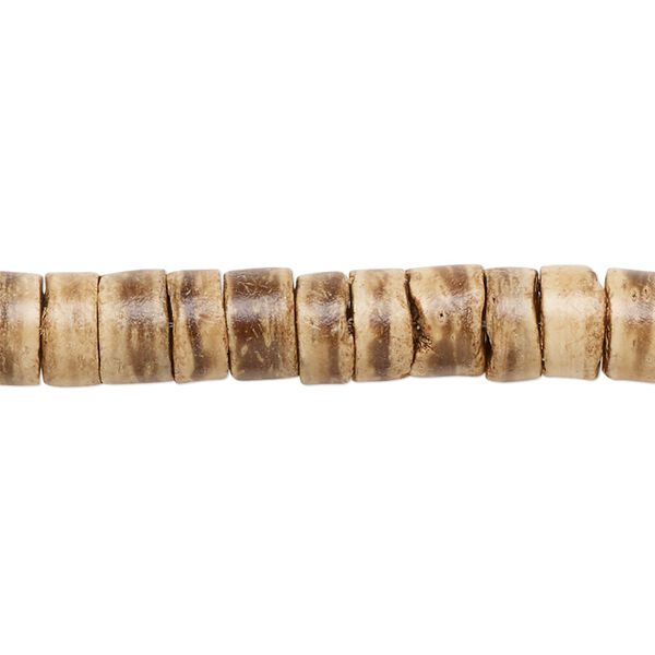 Bead, wood (waxed), light and dark brown, 7-8mm hand-cut  heishi. Sold per 24-inch strand. image number 0