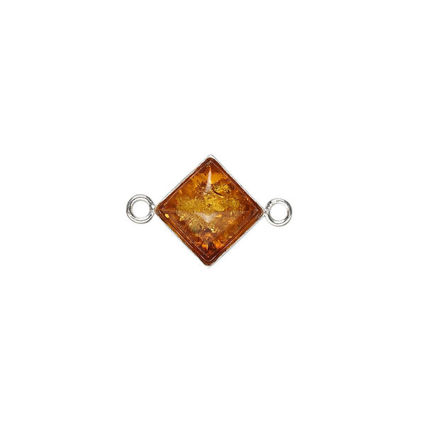 Link, Baltic amber (heated) and sterling silver, 11mm diamond Mohs hardness 2 to 2-1/2. Sold per pkg of 2. image number 0