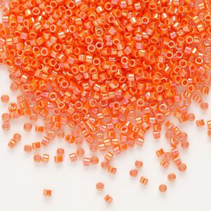 Seed bead, Delica®, glass, pkg/250g, #11 round, opaque rainbow orange (DB-0161).
