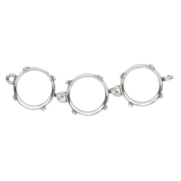 Link, JBB Findings, antique silver-plated brass, 43x12mm with open back and (3) 12mm 4-prong rivoli settings. Sold individually. image number 0
