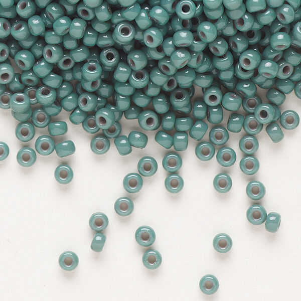 Seed bead, Miyuki, glass, pkg/50g, #8 rocaille, Duracoat® opaque outside dyed eucalyptus, (RR-4481). image number 0