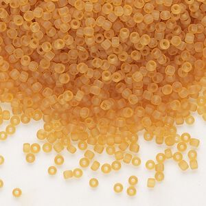 Seed bead, Dyna-Mites™, glass, pkg/40g, #11 round, translucent matte amber yellow, (1MA 11/0 RR).