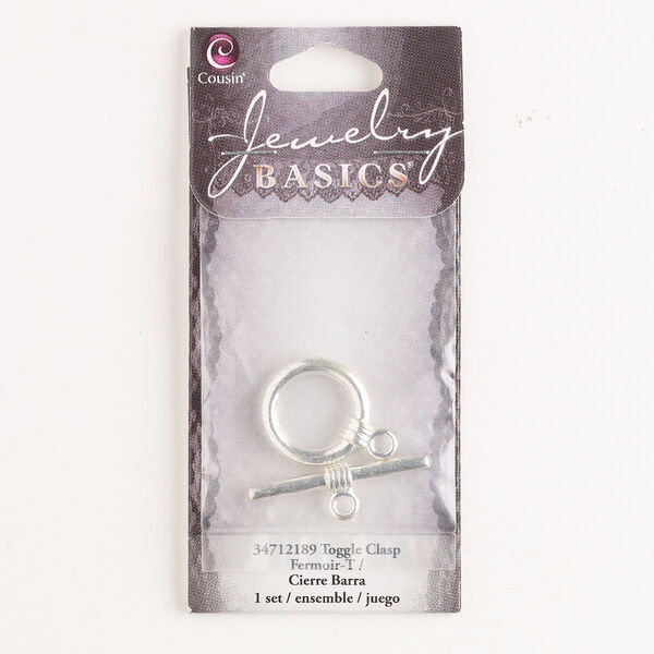 Clasp, toggle, brass, pkg/1, 19mm round, silver finish. image number 0