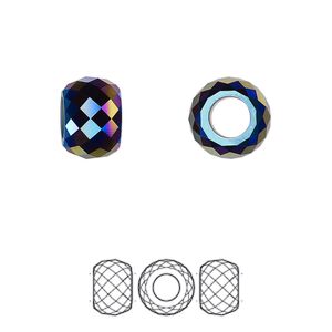 Bead 1pk jet shimmer 2X, Crystal Passions® 11x7.75mm briolette XXL hole 5043