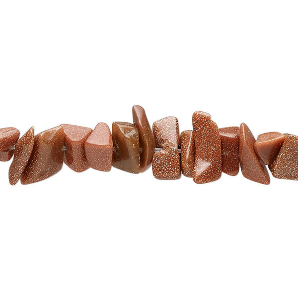 Bead, brown goldstone (man-made) (glass), small to large chip. Sold per 32-inch strand. image number 0
